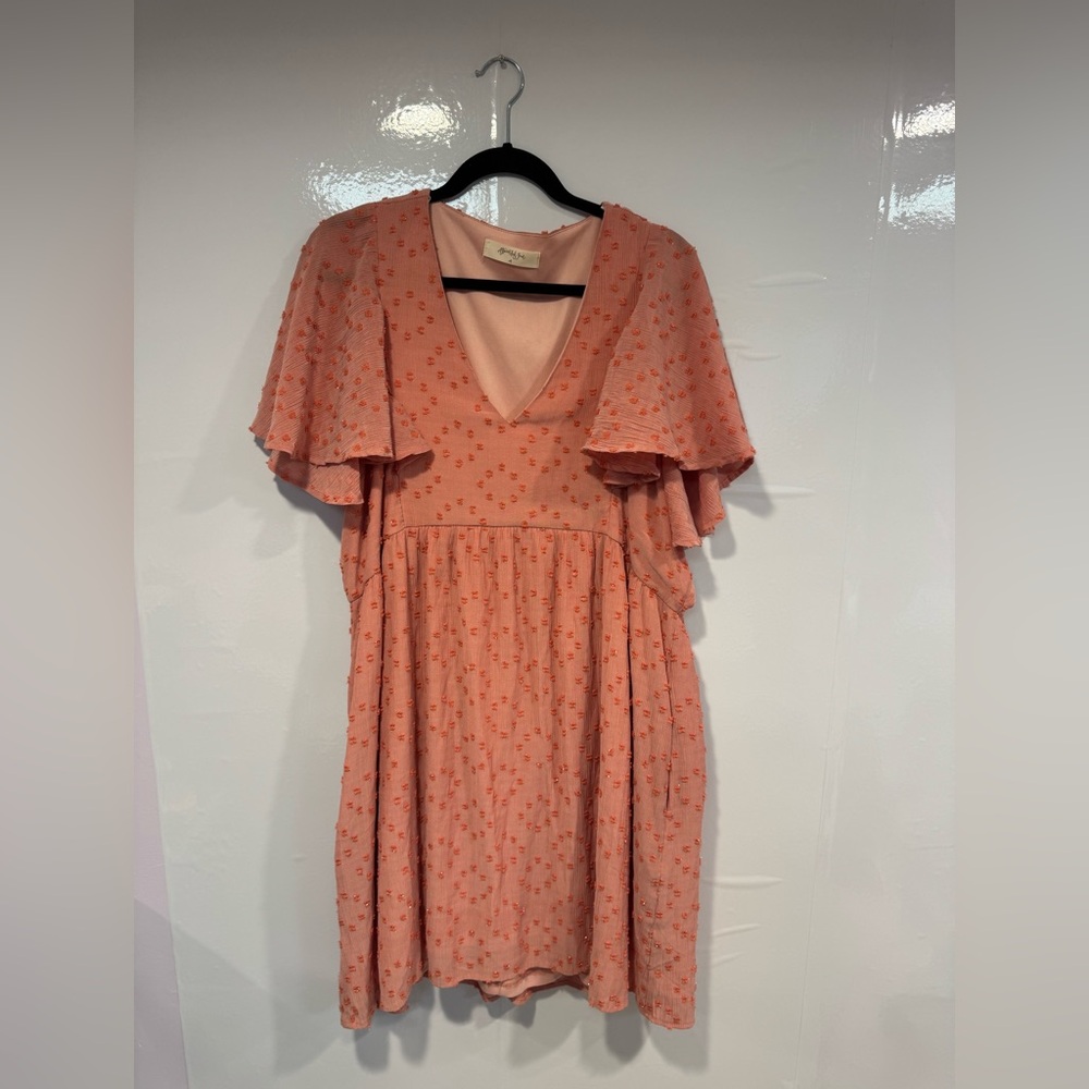 A Beautiful Soul pink‎ ruffle sleeve dot dress